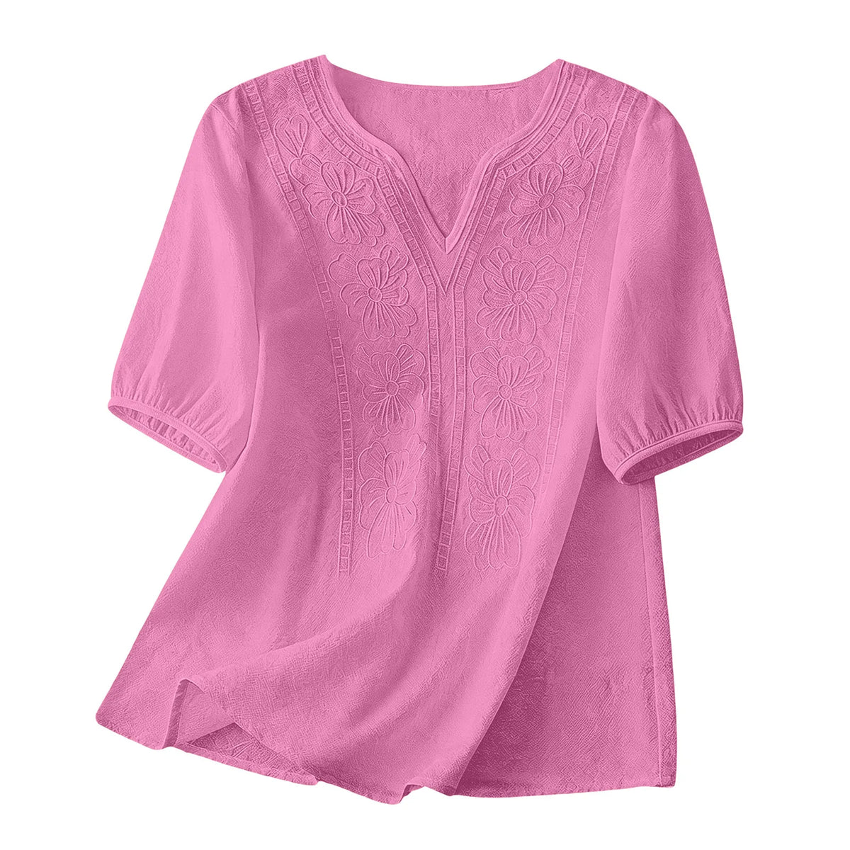 Women Summer Loose Embroidered V Neck Solid Color Short Sleeved Comfortable Button Down Shirt Top женская одежда