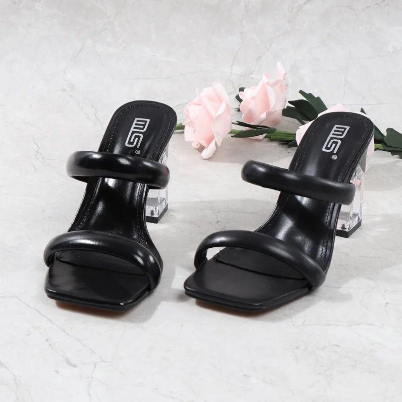 2025 Women's Shoes Summer Women Sandals Casual Shoe 8cm Heels Comfort Square Heel Slippers Footwear Female Crystal Thick Heels