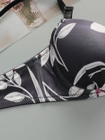 1 set High Quality Women's black bra Floral Print Bra and Panty Set Full Cup Support Elegant Summer StyleA2135