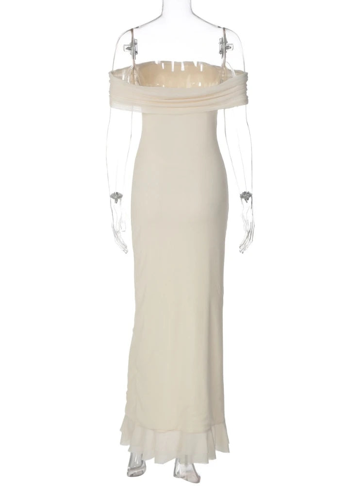 FDYOUI Elegant Slash Neck Ruffles High Slit Long Party Dresses for Women 2026 Summer Sleeveless Bodycon Evening Dress Lady Gowns