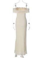 FDYOUI Elegant Slash Neck Ruffles High Slit Long Party Dresses for Women 2026 Summer Sleeveless Bodycon Evening Dress Lady Gowns