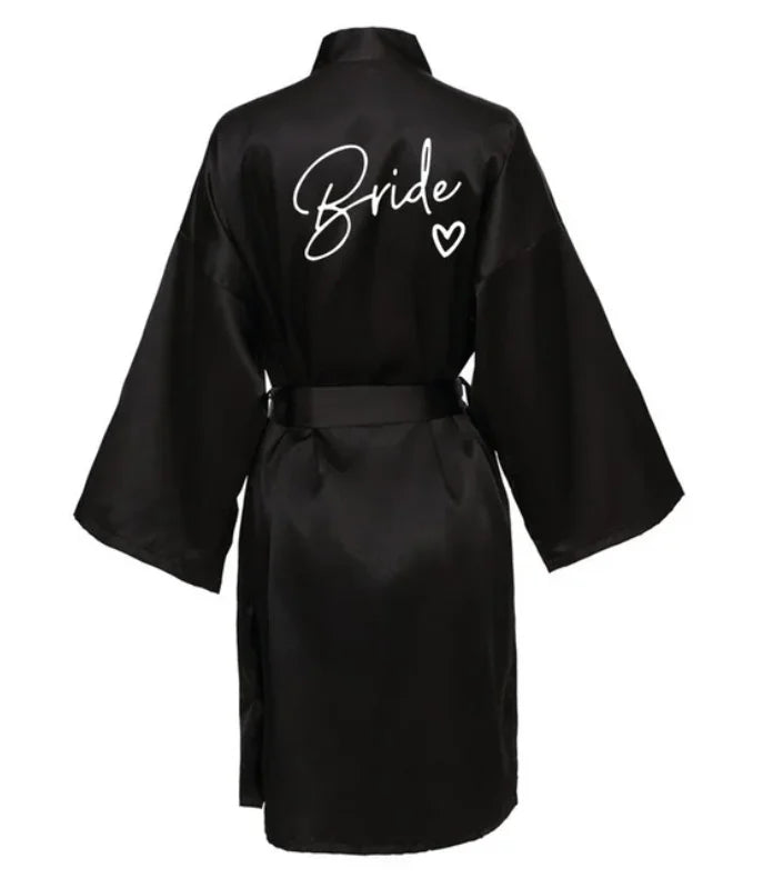 Wedding Party Team Bride Robe With Black Letters Kimono Satin Pajamas Bridesmaid Bathrobe SP001