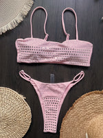 Black rhinestone process bikini sexy thong split swimsuit 2-piece beach set