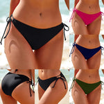 Women Summer Side Drawstring Bikini Bottom Low Waist Triangle Cut Swimwear Solid Color Swimming Trunk Bandage Basic Bikini Tanga