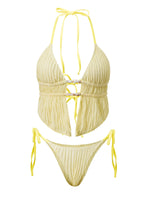 Women's Summer Holiday Beach Two Piece Bathing Suits Sleeveless Halter Neck Cutout Bra Low Waist Thong Sets