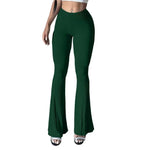 Women Flared Pants Yoga Running Cycling Trousers Elastic High Waist Solid Color Long Pants Ribbed Texture
