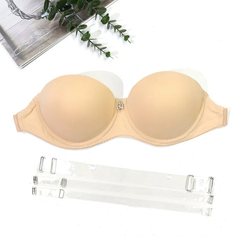 Beauwear Women Invisible Bra Transparent Strap Underwear Push Up Padded Lingerie 70B 75B 80 B Cup Top