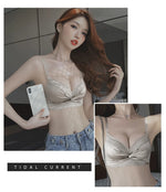 MOYISU Lingerie Women's Small Chest Gathering Summer No Underwire Retraction Breast Anti-sag Flat Bra Cover Underwear Set