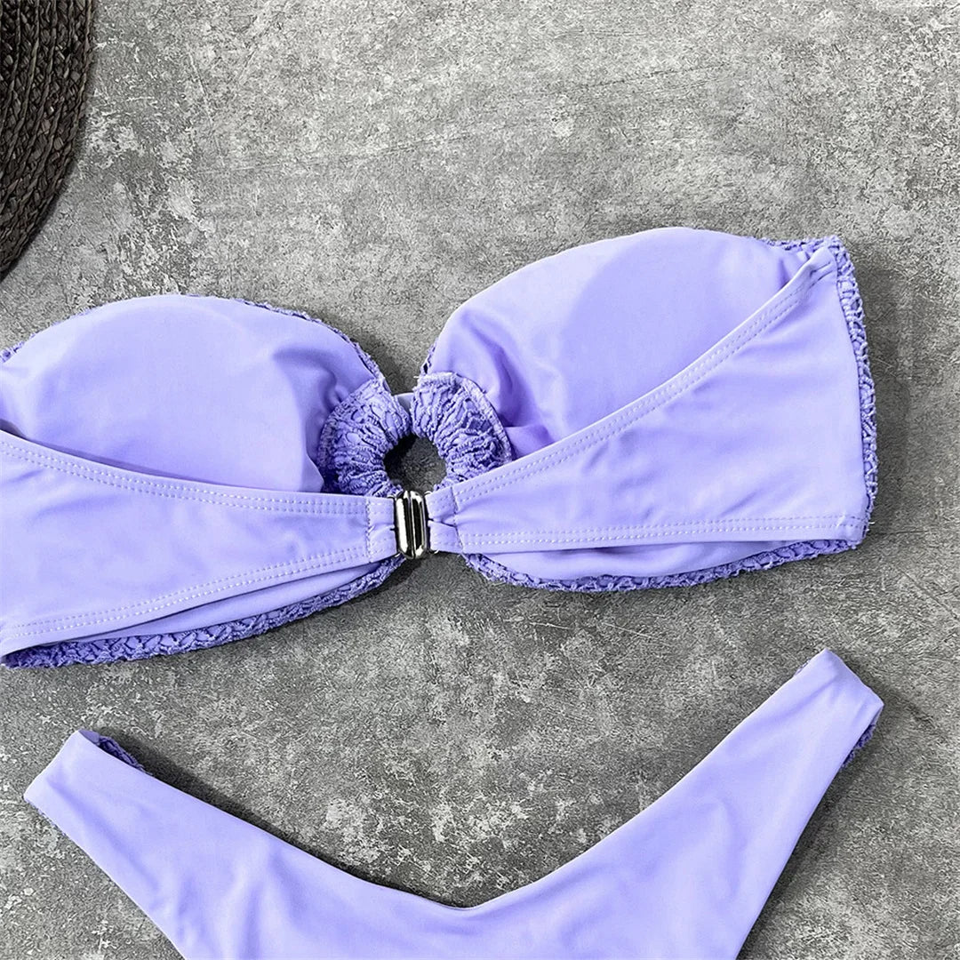 Sexy Wrinkled Bandeau Strapless Bikini Women Swimwear Female Swimsuit Two-Pieces Bikini Set Bather Bathing Suit Swim Lady V3367L