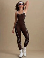 Women Seamless Yoga Jumpsuit Workout Bodysuit Tummy Control Butt-Lifting Gym Clothes Sleek Sportswear Striped Athletic Outfit