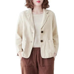 Vintage Long Sleeve Blazer Jacket Cotton Linen Coat for Women Casual Lapel 2 Buttons Thin Coat with Pockets