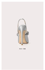 Size 34 45 Women's Diamond Bao Head Sandals 2025 New Thin Heel Pointed Sheepskin Leather High Heels Women's Wedding Shoes
