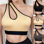 Women Sports Bra Asymmetric One Shoulder Hollow Out Design Yoga Bralette Seamless Breathable Workout Underwear For Gym Running