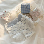 1 Pack Cotton Floral Print Ruffled Panties Women's Mid Waist Underwear Kawaii Briefs Cotton Lingerie Skin-friendly M-XL
