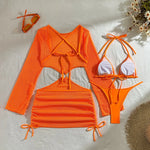 With Long Sleeve Cover Up Halter Bikini Women Swimwear Female Swimsuit Three-pieces Bikini set Bather Bathing Suit Swim V5123