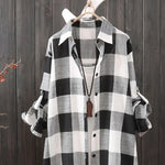 Long Sleeve Lapel Oversized Shirts Women Shirt Plaid Print Irregular Hem Single-breasted Soft Breathable Lady Long Top