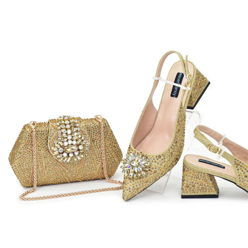 doershowbeautiful Italian Shoes And Bag Sets For Evening Party With Stones Italian Leather Handbags Match Bags!HGH1-1