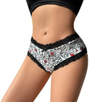 1pcs Low Waist Print Decor Sexy Lace Women's Panties Patchwork Elegant Sexy Lingerie Breathable Comfortable Fashion Lady Briefs