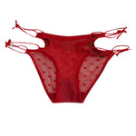 2026 Womens Briefs Sexy Love Mesh Transparent Low Waist Triangle Pants Thin Bow Knot Hollow Breathable Thongs Ruffled Panties