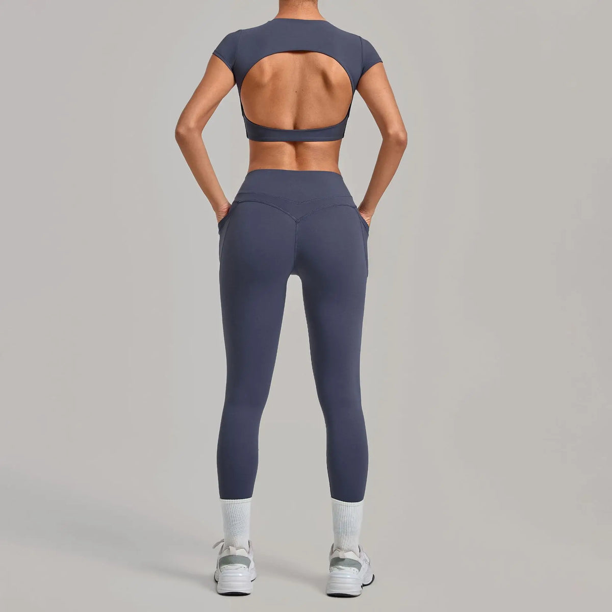 Women's Seamless Yoga Sets Sports Running High Waist Hip-lifting Pants Backless Short-sleeve Suits Workout Fitness Leggings Sets