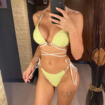 New Wrap Around Halter Wrinkled Bikini Women Swimwear Female Swimsuit Two-Pieces Bikini Set Bather Bathing Suit Swim Lady V4081