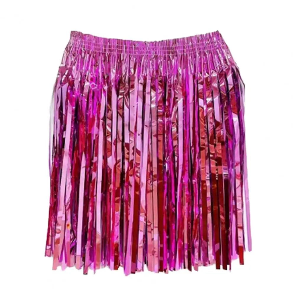 Bright Colors Beach Dance Skirt Hawaii Skirt Elastic Mid-rise Adults Kids Mini Skirt Rain Fringe Tassels Adjustable Curtain