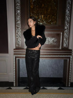 Trendix Black Knit Cardigan For Women Winter Detachable Faux Fur Collar Short Tops Street Slim Party Elegant Outerwear Top Femme
