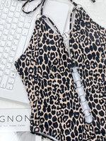 Leopard Halter Metal Rings Women Swimwear One Piece Swimsuit Female High Cut Out Monokini Bather Bathing Suit Swim Beach Wear