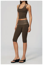New Fake Two-piece Yoga Sets Women Striped Shock-absorbing Slim Sports Tank Top Fitness Suit Gym High Waist Mid Pants Tracksuit