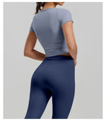 2 Pieces Women Tracksuit Yoga Set Spring Summer Short Sleeve Hollow Out Slim Sports Top High Waist Leggings Running Fitness Suit