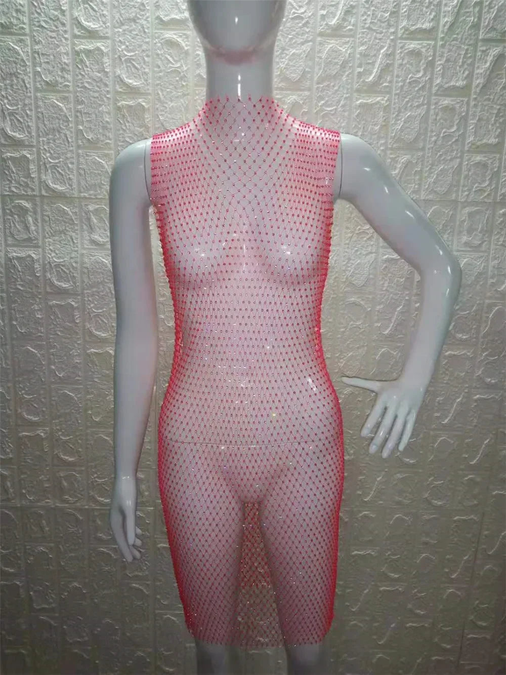 12 Colors New Sexy Mesh Diamond Crystal Turtleneck Dress Swimsuit Bikini Cover Up Nightclub Beach Cover Ups for Swimwear Women