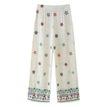 Foridol Floral Embroidery Women Shirt Pants Set Linen 2 Pcs Outfit Female Matching Set Wide Leg Pants Suit 2025 Casual Set