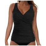 Women's Removable Padded Tankini Top V Neck Waist Defining Ruffled Separate Swimsuit Top Ruched Support Bathing Suit Swim Top