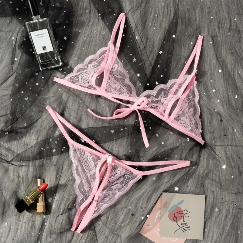 Babydoll Costumes Women Hot Open Bra Crotch Lace Sexy Transparent Underwear Sexy Lingerie Set