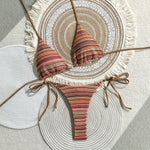 Sexy Coffee Striped Micro Bikini Set 2026 Women Halter Push Up Bra Bandage Thong Swimsuit Summer Bathing Suit Holiday Swimwear