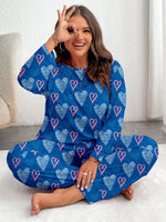 Plus Size Sleepwear Women Pajama Set Autumn Winter Pink Heart Print Long Sleeve Tops and Trousers 3XL 4XL 5XL Loungewear