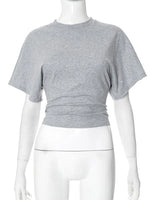 Fashion Casual Solid Gray Cropped T-shirt 2026 Woman Clothes O-neck Corset Tops Streetwear Girls Summer Autumn Short Tee Shirts