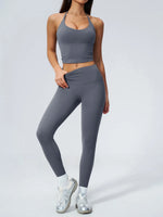 Women Tracksuit 2PCS Seamless Yoga Sets Hanging V Neck Slim Sports Tank Top Fitness Outfits Gym Running High Waist Leggings Suit