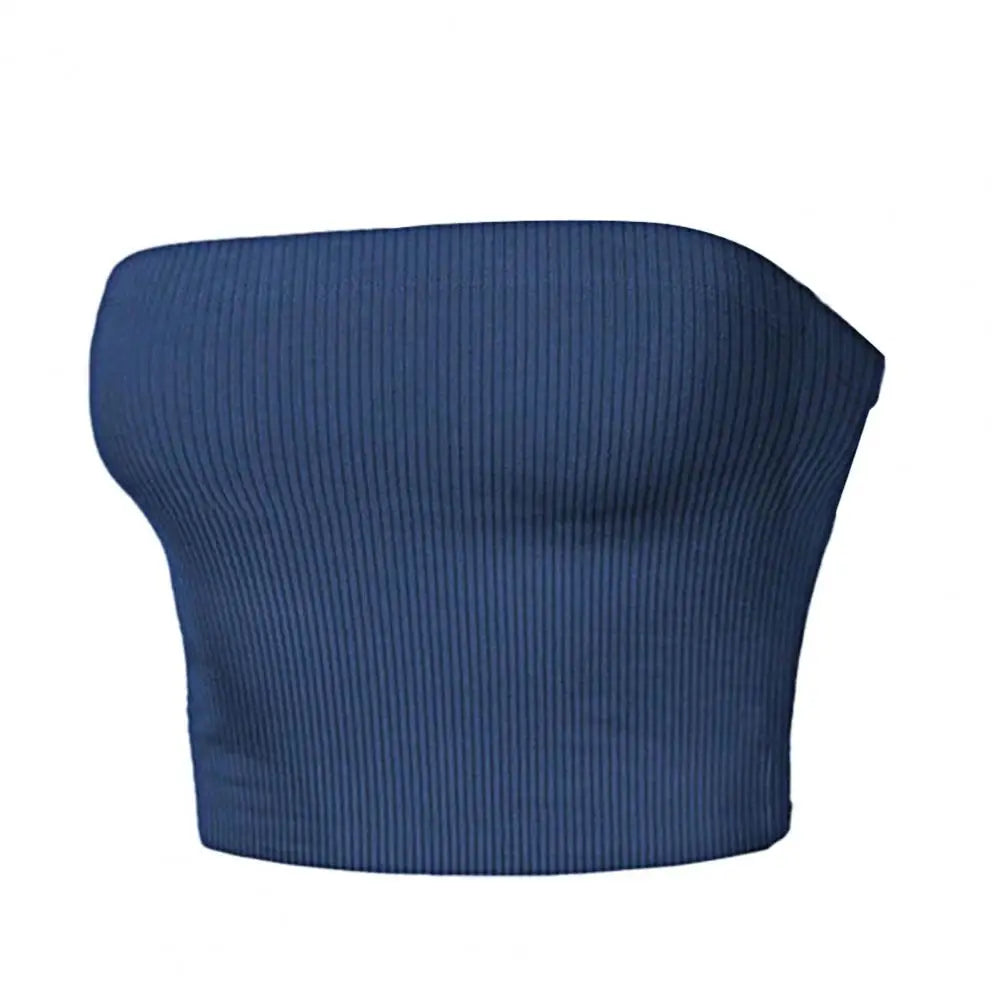 Quick-drying Cropped Top Women Ribbed Vest Anti-slip Bandeau Strapless Sleeveless Backless Tank Top Sweat Absorption