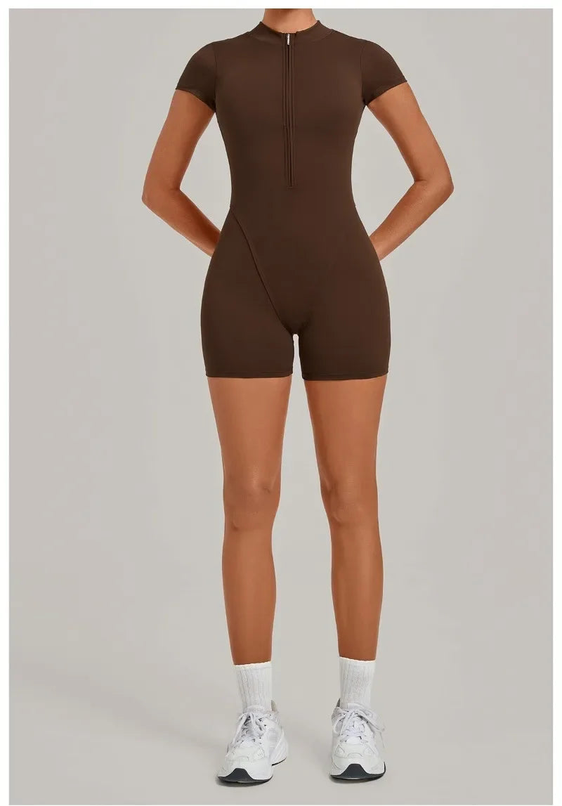 Women's Seamless Yoga Jumpsuits Fitness Sports Hip-lifting Backless Short-sleeved Training Gym Workout Shorts One-piece