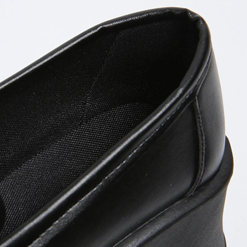Brown Pu Leather Platform Loafers for Women British Style Round Toe Thick Heel Pumps Woman Slip On High Heels Office Shoes Lady