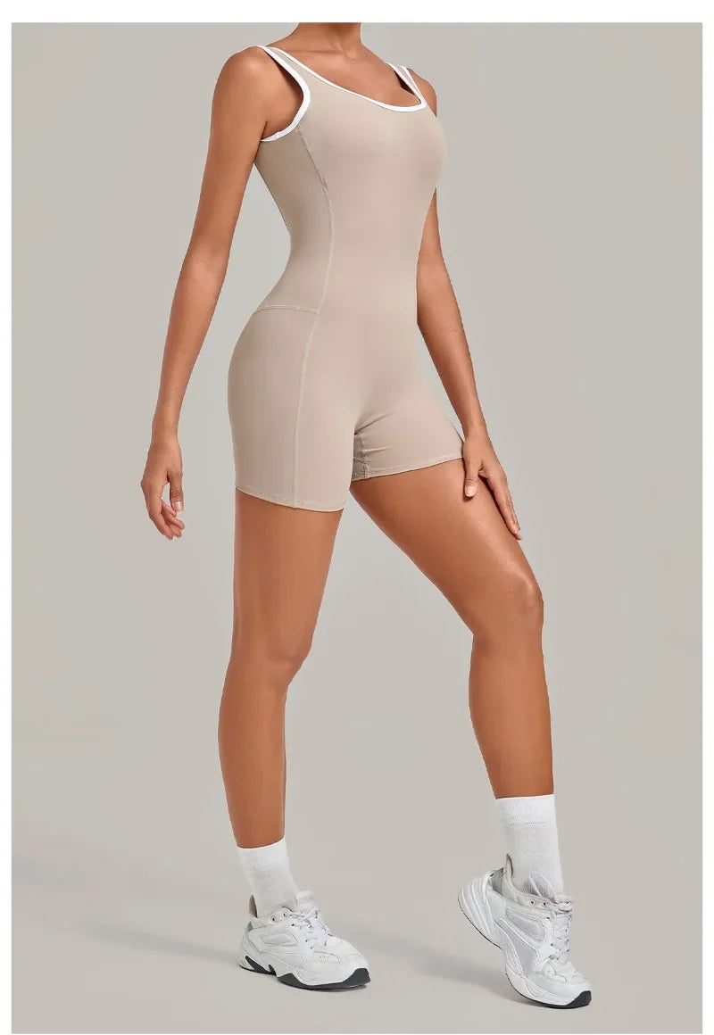 Women's Seamless Yoga Jumpsuits Sports Fitness Gym Sleeveless Backless Hip-lifting Shorts One-piece Training Workout Jumpsuit