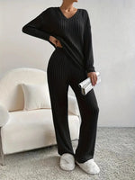 New autumn and winter women's sleepwear fashionable home wear casual straight leg pants loose V-neck knitted sweater best-seller