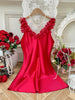 Women Petals Trim V Neck Nightdress Elegant Sleeveless Sleep Dress Perfect for Romantic Date Nights Valentine's Day and Special