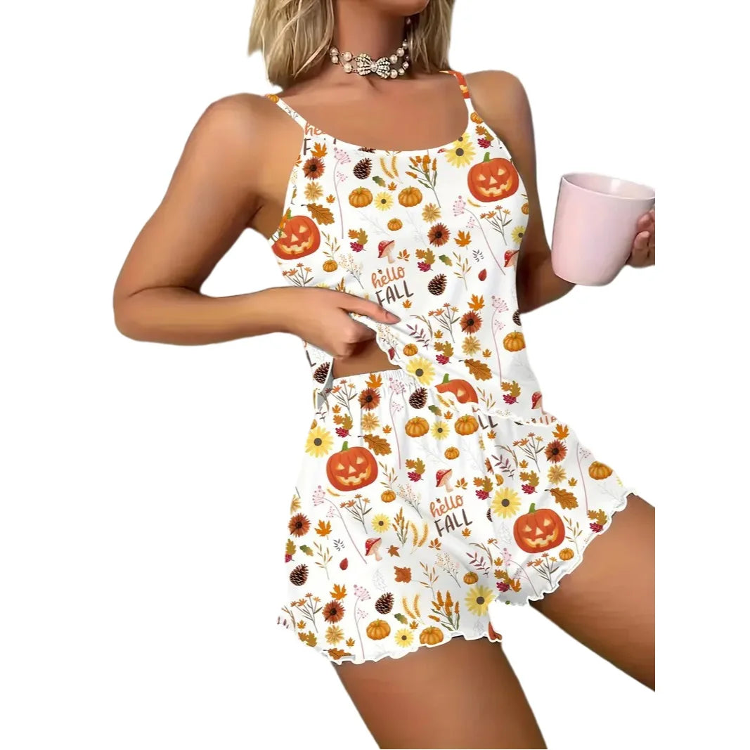 Women's Sleepwear Sexy Halter Suspender Homewear Women's Printed Women's Pajamas Casual Shorts Pajamas Two-piece Set