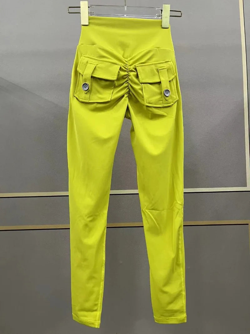 Women's Seamless Yoga Leggings Pants Sports Fitness Peach Hip-lifting Workwear Pocket Tight Trousers Workout Gym Leggings