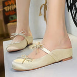 BIGTREE Satin Bow With One Strap With Shallow Mouth Half-Tugging Women's Hollow Inner Heightened Round-Head Sandals Comfortable