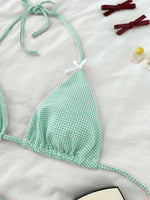 Sexy Blue Plaid Bikini Set 2026 Women Bow Strap Bandage Push Up High Waist Panties Swimsuit Beach Bathing Suit 2 Piece Swimwear