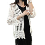 3/4 Sleeve Hollow Out Open Front Sheer Sweater Crochet Cardigan for Women Lightweight Boho Summer Beach Knit Shrug