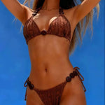 DEKA Tie-Side G-String Bikini Set Sexy Brazilian Bikini Solid Color Breathtaking Bathing Suit with Feminine Bandage Design Beach
